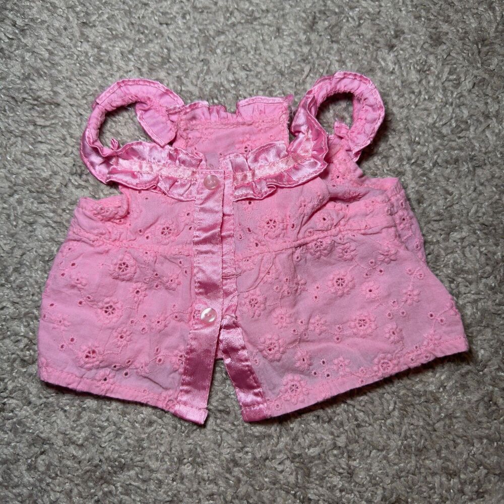 Build-A-Bear Workshop Pink Eyelet Top Ruffle Button Up Vintage Y2K Shirt Cute